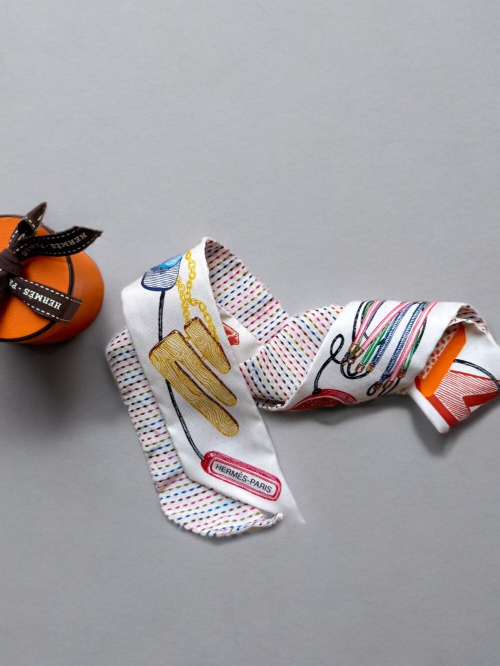 Hermes Multicolor Chevaloscope Pointille Silk Twilly Scarf